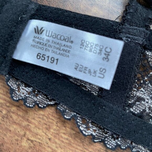 Wacoal 34C Bra Black White Embrace Lace Floral Unlined Underwire 65191 - Picture 8 of 8